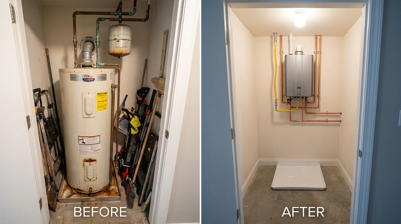 Tank water heater versus wall-mounted tankless unit comparison for Simi Valley, CA homeowners